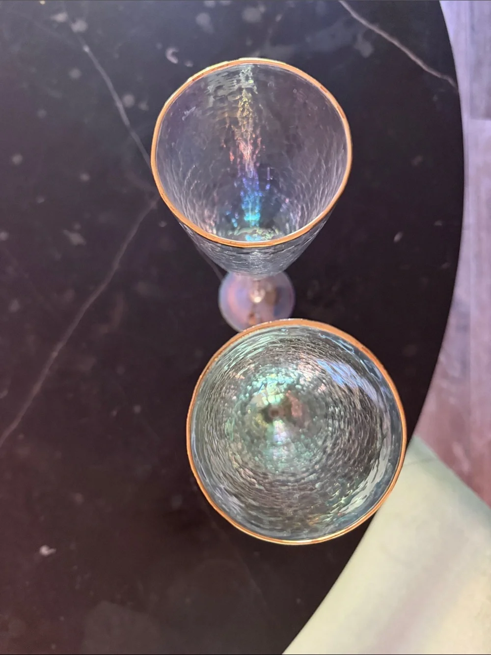 Anthropologie Iridescent Gold-Rim Champagne Flutes - Multicolor Sheen
